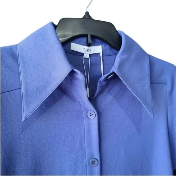 NWT $758 Tibi Blue Long Sleeve A-Line Shirt Dress size XS Overissed